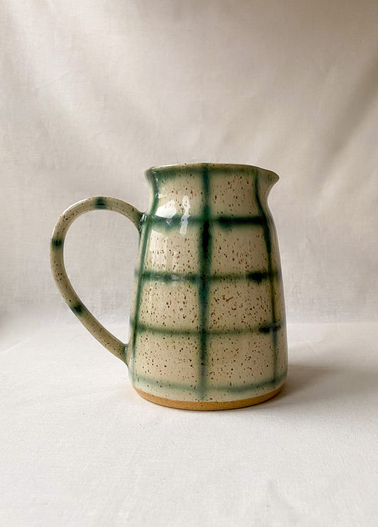 White + Green Grid Pitcher