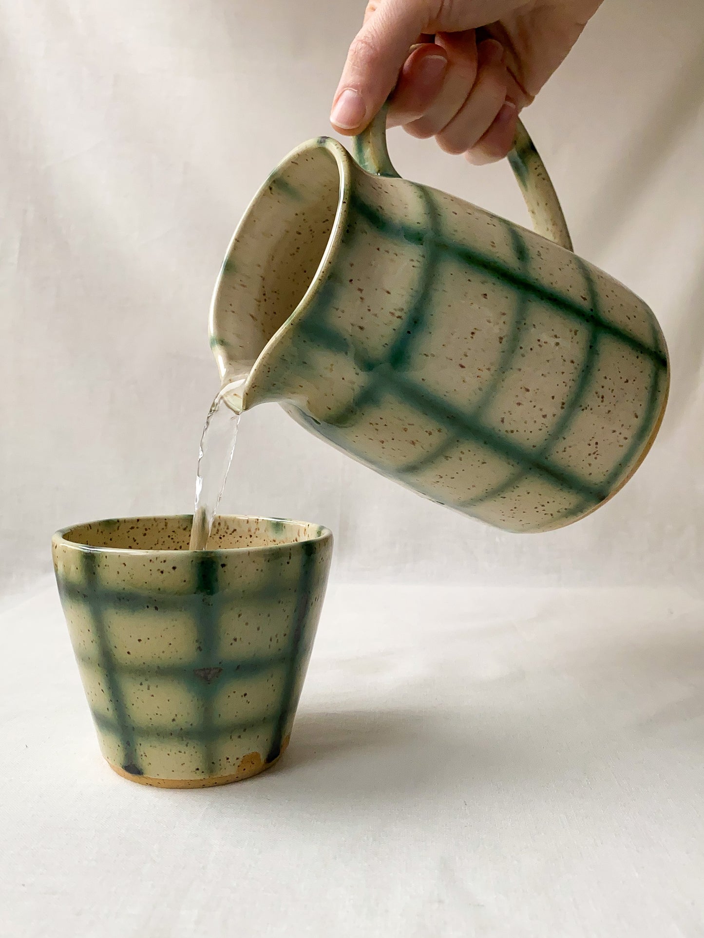 White + Green Grid Pitcher